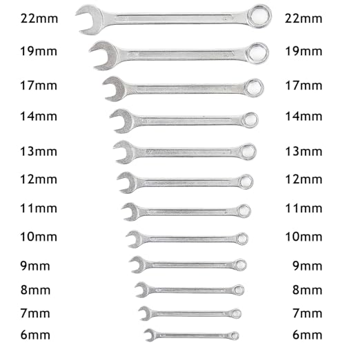 THEMISTO TH-T26 12 Pcs Combination Spanner Set | Open Jaw and Ring Spanners | Chrome Plated Durable Steel Wrench Tool Kit - Image 2