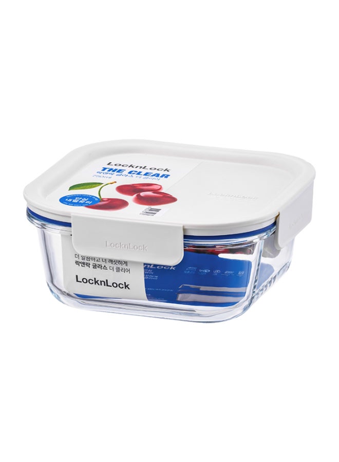 LocknLock Clear Glass Square 750ml White - Durable, Airtight, Heat-Resistant Food Storage Container