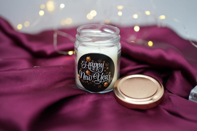 The Essenza Scented Candles in Glass Jars with Assorted New Year Stickers Festive Decorative Candles for Gifting and Home Dcor 1 - Image 2