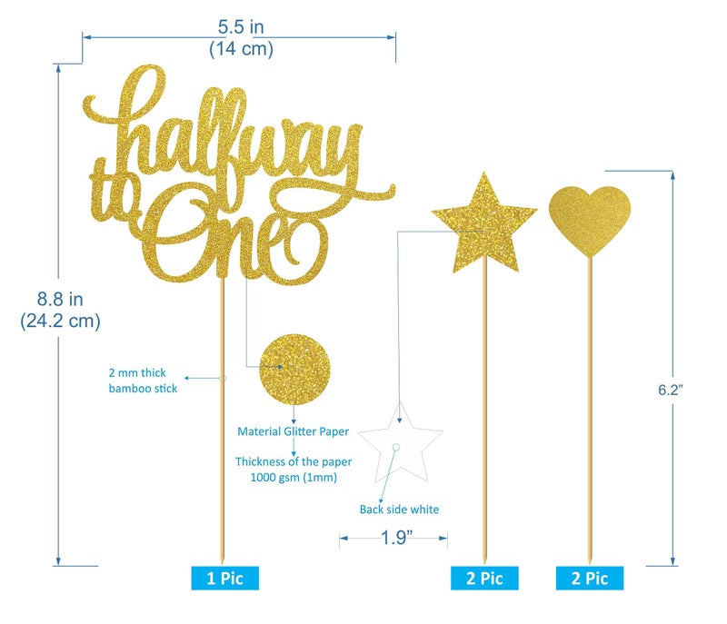SVM CRAFT Gold Glitter 1/2 Way To One Cake Topper & Banner-Happy 6 Months Cake Topper-Half A Year Party Decors-Six Months Old Party Decorations-Happy 1/2 Birthday Photo Props-Six Month Banner - Image 3
