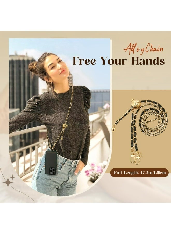 حبل هاتف عالمي ذهبي وأسود معدني مضاد للسرقة وحزام كتف قابل للتعديل وحامل للرقبة لهاتف iPhone 17 16 Pro Max 15 Samsung Galaxy S25 S24 S23 معظم الهواتف الذكية للنساء - Image 4