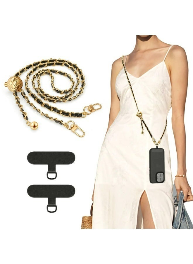 حبل هاتف عالمي ذهبي وأسود معدني مضاد للسرقة وحزام كتف قابل للتعديل وحامل للرقبة لهاتف iPhone 17 16 Pro Max 15 Samsung Galaxy S25 S24 S23 معظم الهواتف الذكية للنساء - Image 1