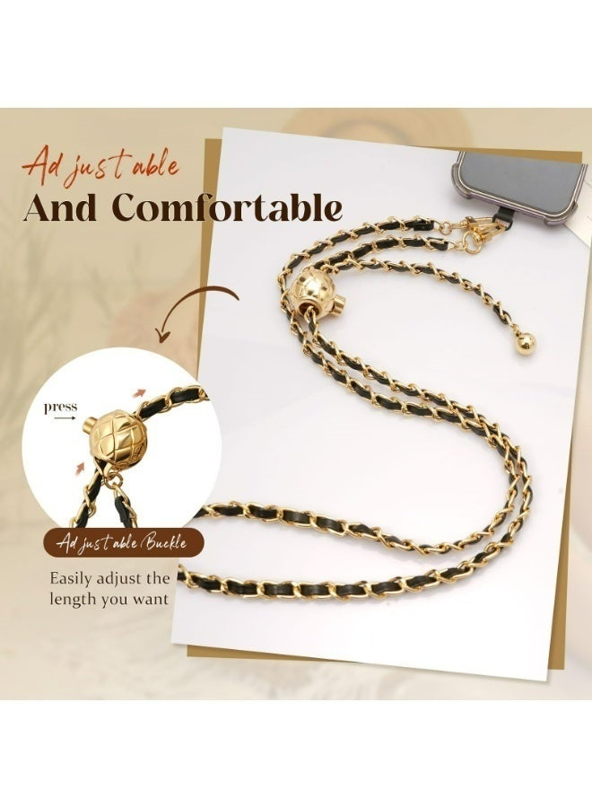 حبل هاتف عالمي ذهبي وأسود معدني مضاد للسرقة وحزام كتف قابل للتعديل وحامل للرقبة لهاتف iPhone 17 16 Pro Max 15 Samsung Galaxy S25 S24 S23 معظم الهواتف الذكية للنساء - Image 2