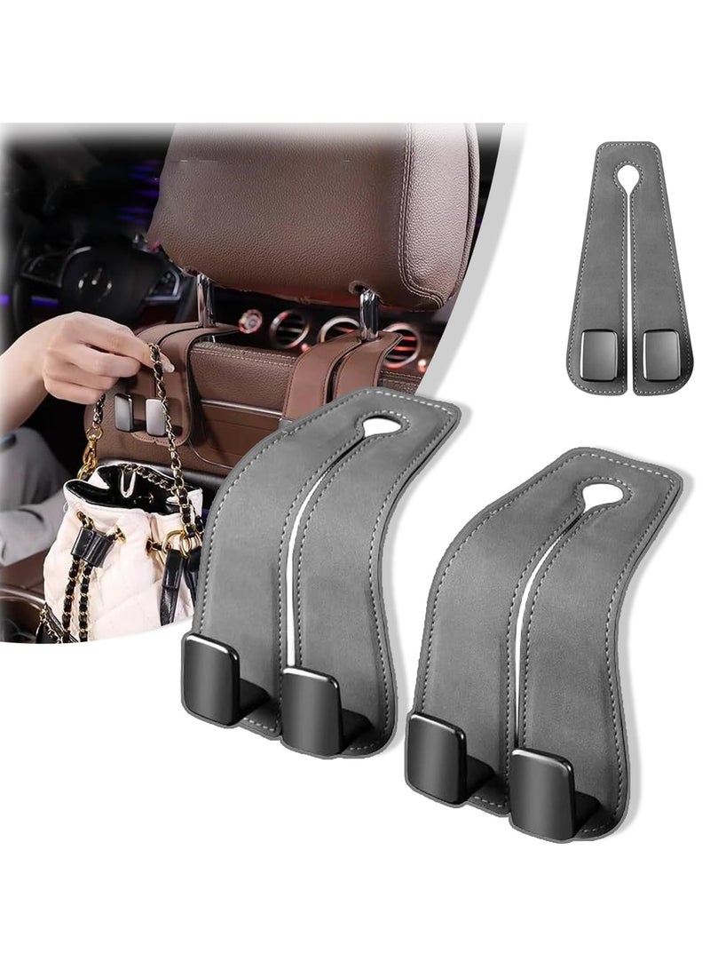 2 Pcs Multi-Functional Car Headrest Hooks, Durable Leather Holders for Handbags, Coats, and More, Gray - Image 1