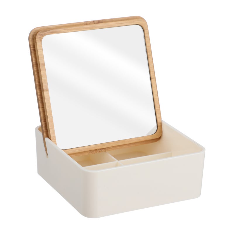 2 pcs Travel Makeup Mini Desktop Mirror with Storage Box - Image 1