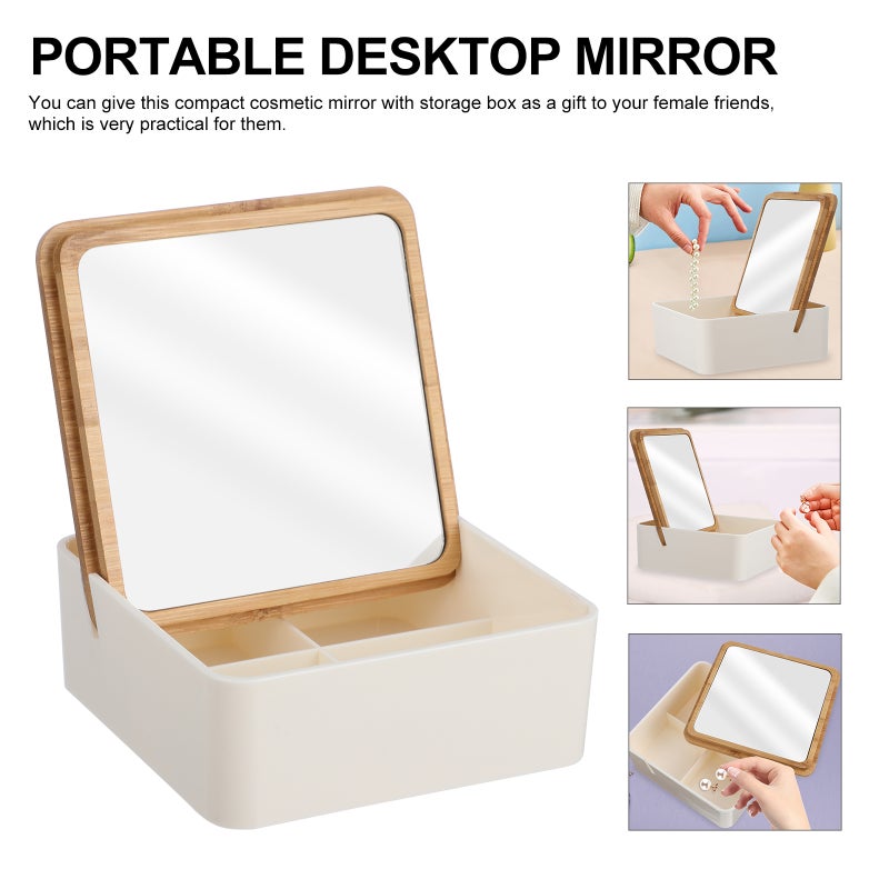 2 pcs Travel Makeup Mini Desktop Mirror with Storage Box - Image 3