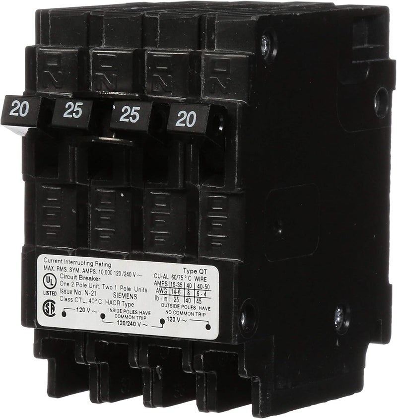 SIEMENS Siemens Q22025CT 25Amp Double Pole Two 20Amp Single Pole Circuit Breaker  - Image 1