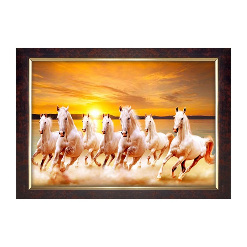 Dharvika Innovations Dharvika Innovations Premium Sparkle Lamination Seven Horses Vastu Photo Frame Copper Gold 14x20 Inch 3096