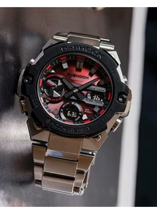 G-SHOCK G‑STEEL Solar Analog-Digital Watch GST‑B400AD‑1A4, 49.6 mm Red Dial, Stainless Steel Bracelet, 200 m WR - Image 1