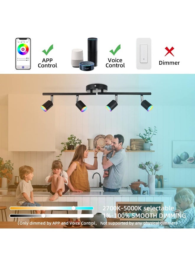 CANEOE Smart 4-Light Black Led Track Lighting Fixtures, 16 Million RGB Color Changing Ceiling Track Light Work with Alexa/Google Home/App, Ceiling Spotlight for Kitchen, Living Room, Bedroom, Bar  - Image 3