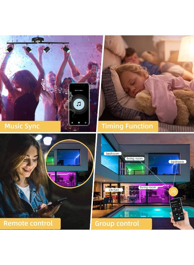 CANEOE Smart 4-Light Black Led Track Lighting Fixtures, 16 Million RGB Color Changing Ceiling Track Light Work with Alexa/Google Home/App, Ceiling Spotlight for Kitchen, Living Room, Bedroom, Bar  - Image 5