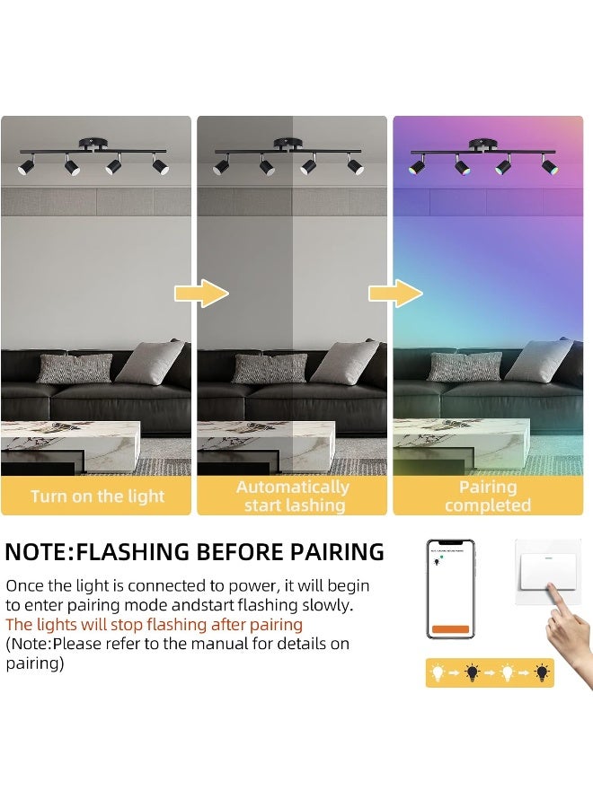 CANEOE Smart 4-Light Black Led Track Lighting Fixtures, 16 Million RGB Color Changing Ceiling Track Light Work with Alexa/Google Home/App, Ceiling Spotlight for Kitchen, Living Room, Bedroom, Bar  - Image 4