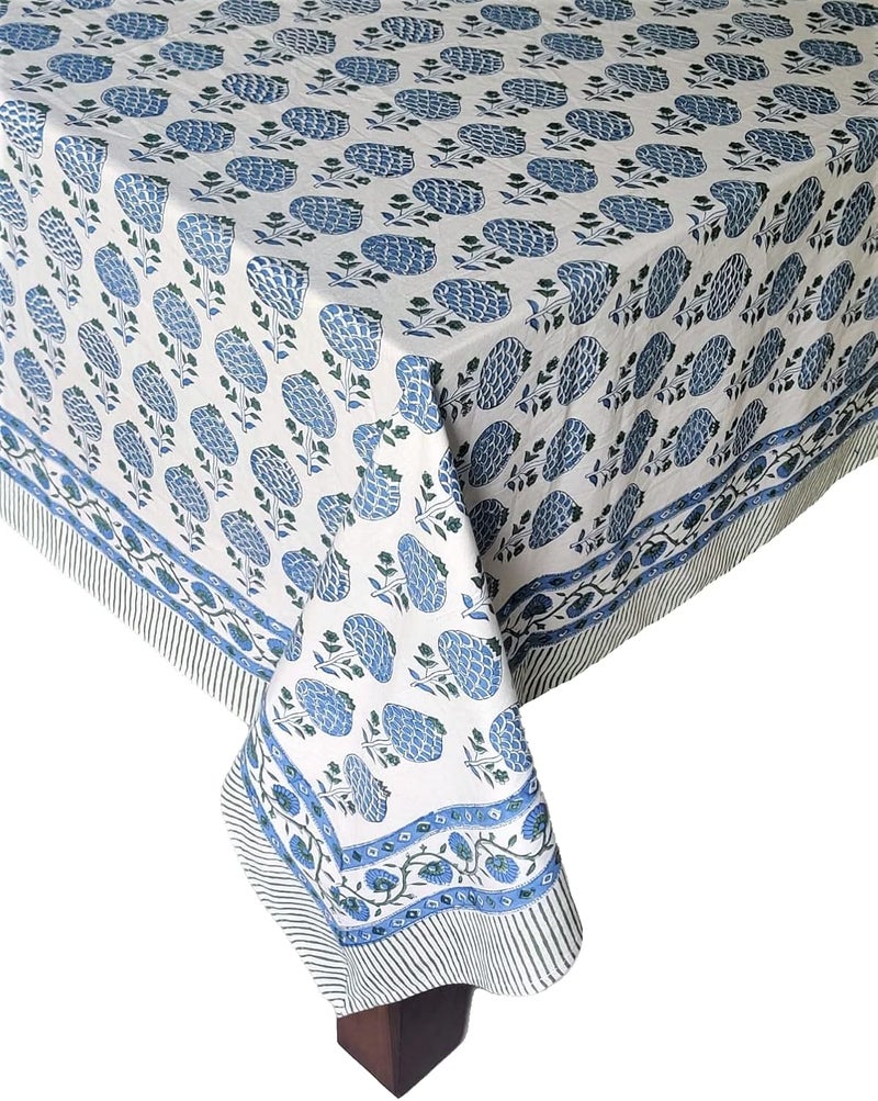 ATOSII Roma Blue 100 Cotton Boho Rectangle Fall Tablecloth Handblock Floral Print Table Linen for Kitchen Dining I Parties Outdoors Weddings Christmas Thanksgiving I 72 X 120 Inches I 10 Seater - Image 3