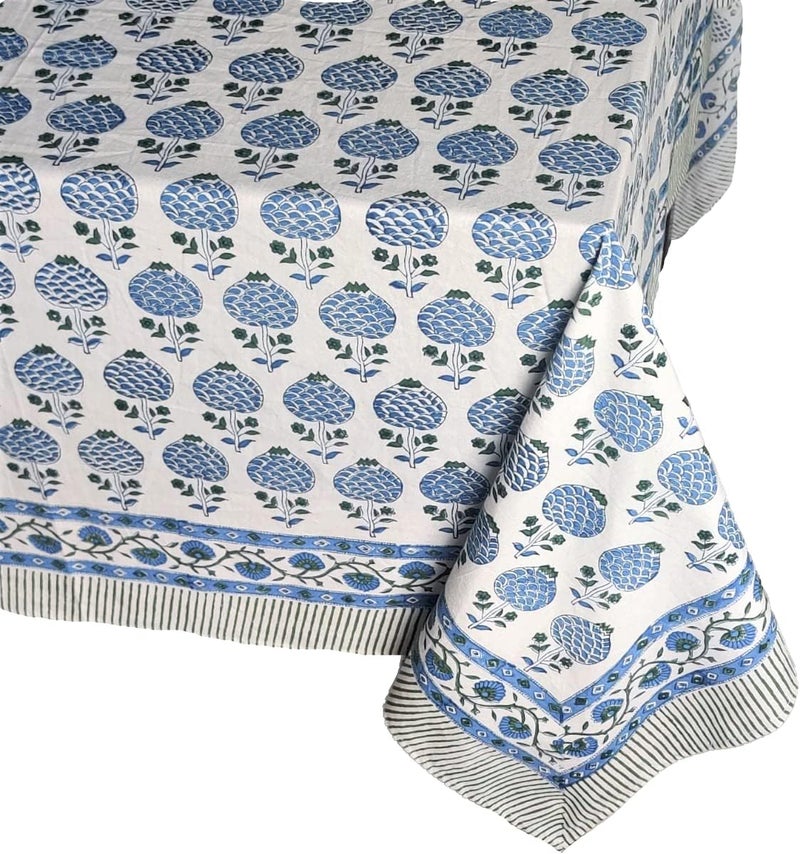 ATOSII Roma Blue 100 Cotton Boho Rectangle Fall Tablecloth Handblock Floral Print Table Linen for Kitchen Dining I Parties Outdoors Weddings Christmas Thanksgiving I 72 X 120 Inches I 10 Seater - Image 5