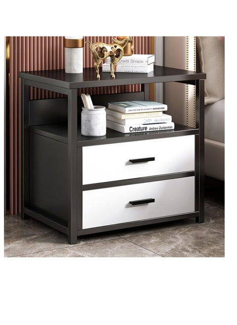 Bedside Drawer Cabinet 2-Drawer Nightstand Table Bed Side Table for Bedroom With Open Shelf Metal Frame End Table for Storage Living Room Sofa Beside Small Coffee Table (CTG2-Dark Grey)