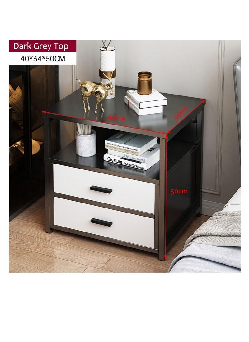 Bedside Drawer Cabinet 2-Drawer Nightstand Table Bed Side Table for Bedroom With Open Shelf Metal Frame End Table for Storage Living Room Sofa Beside Small Coffee Table (CTG2-Dark Grey)