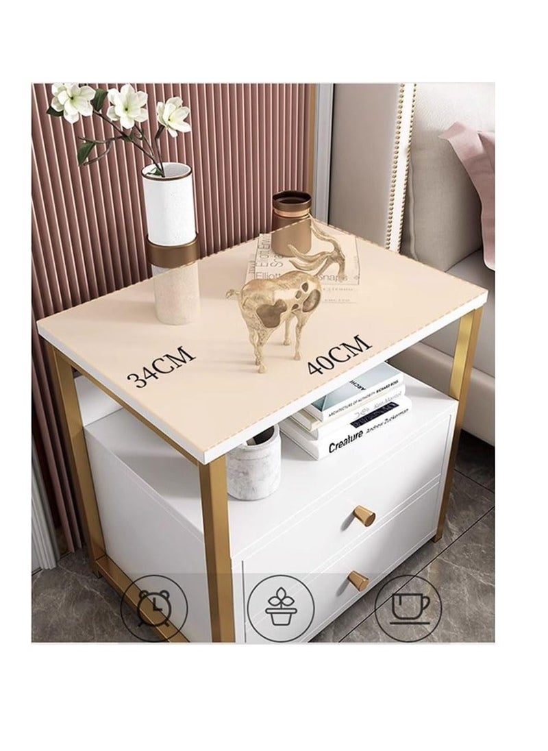 Bedside Drawer Cabinet 2-Drawer Nightstand Table Bed Side Table for Bedroom With Open Shelf Metal Frame End Table for Storage Living Room Sofa Beside Small Coffee Table (CTG2-Dark Grey)