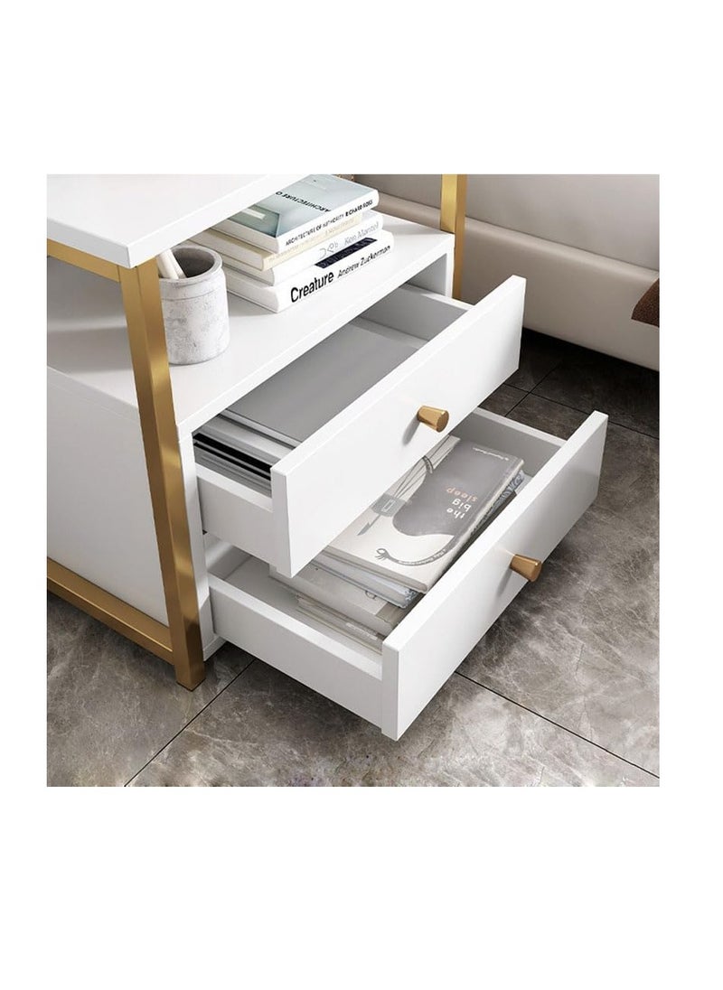 Bedside Drawer Cabinet 2-Drawer Nightstand Table Bed Side Table for Bedroom With Open Shelf Metal Frame End Table for Storage Living Room Sofa Beside Small Coffee Table (CTG2-Dark Grey)