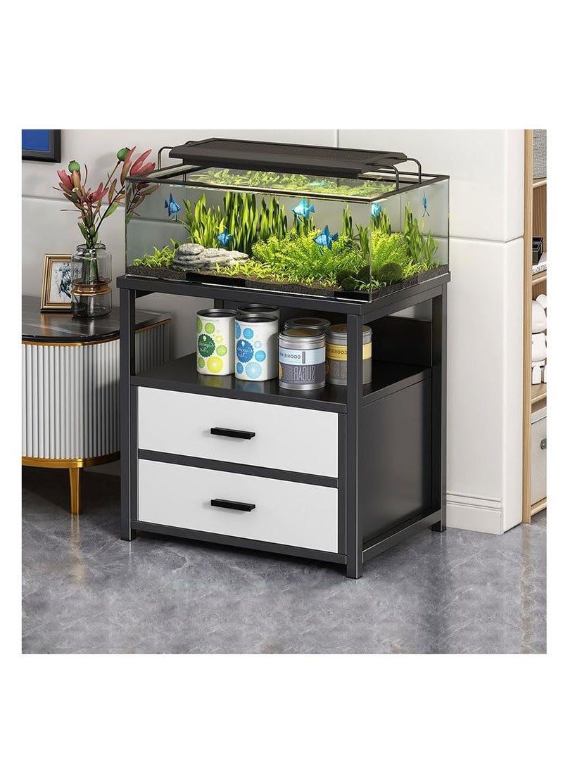 Bedside Drawer Cabinet 2-Drawer Nightstand Table Bed Side Table for Bedroom With Open Shelf Metal Frame End Table for Storage Living Room Sofa Beside Small Coffee Table (CTG2-Dark Grey)