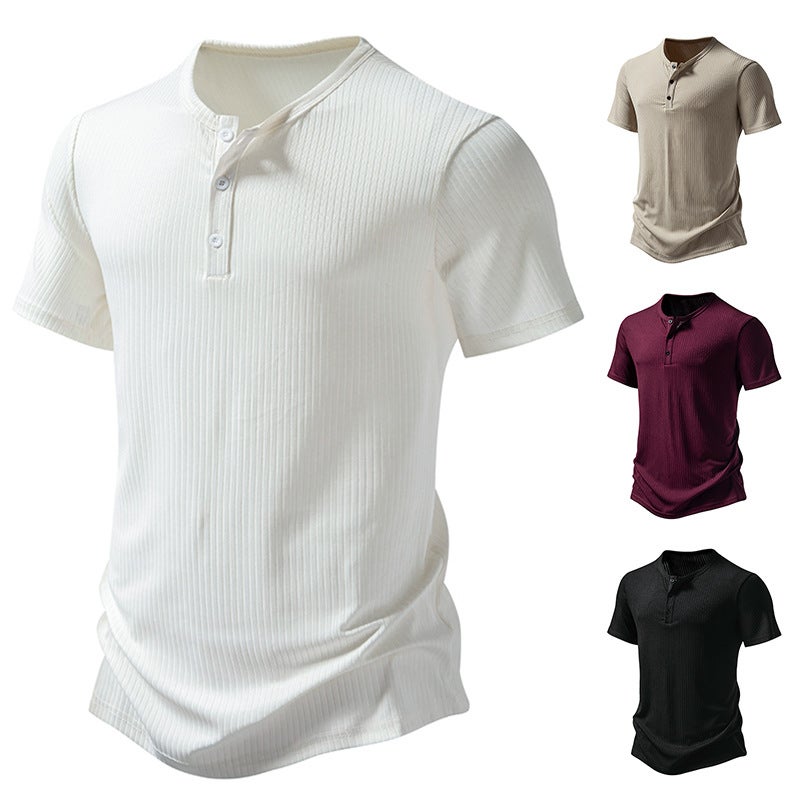 New Three-Button Men'S Henry Pit Short-Sleeved T-Shirt - Image 3
