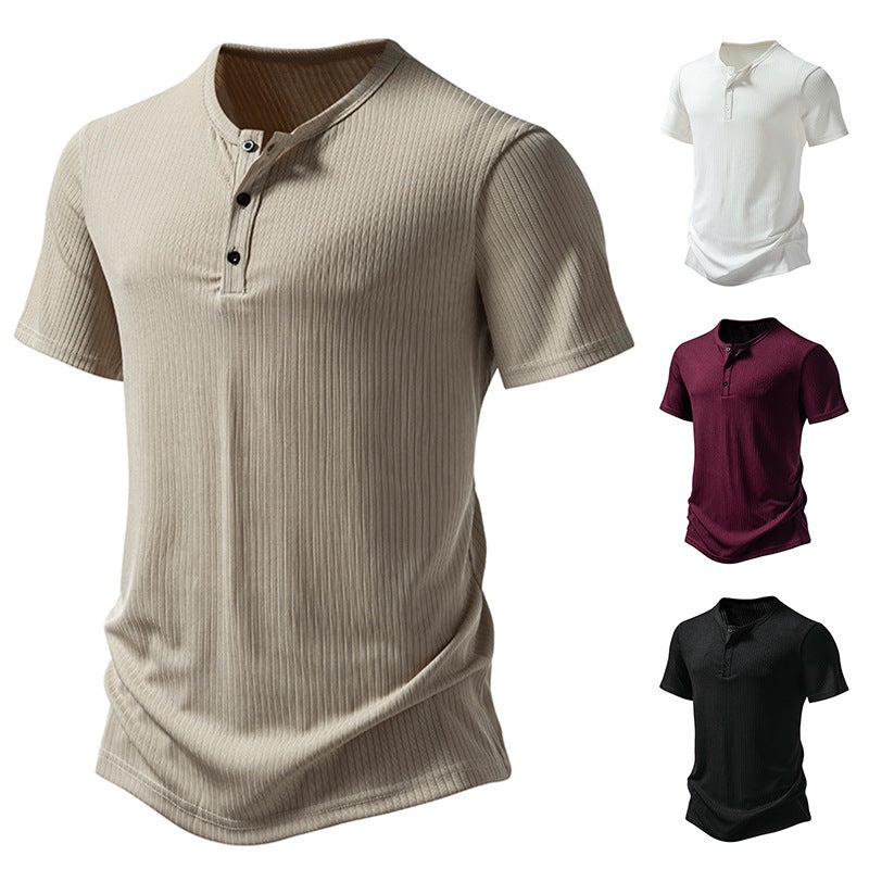 New Three-Button Men'S Henry Pit Short-Sleeved T-Shirt - Image 2