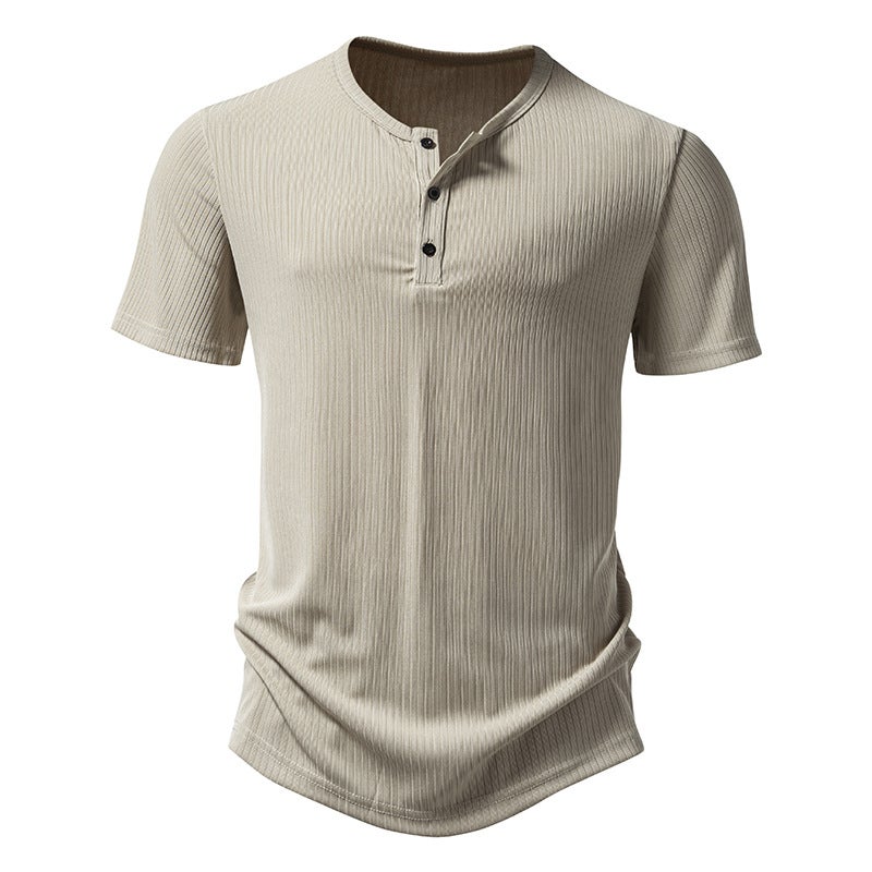 New Three-Button Men'S Henry Pit Short-Sleeved T-Shirt - Image 1