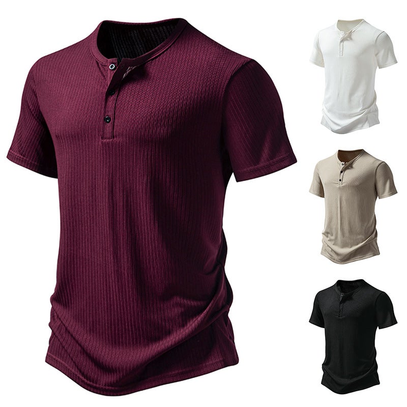 New Three-Button Men'S Henry Pit Short-Sleeved T-Shirt - Image 5