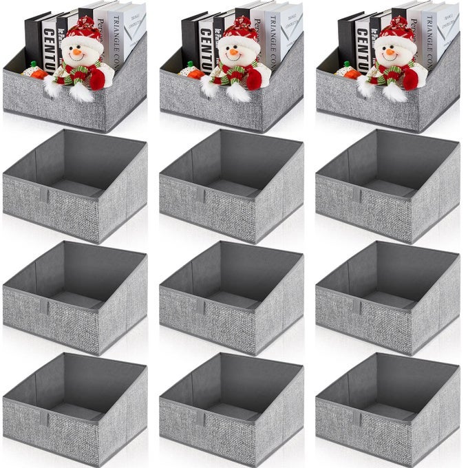 12 PCS CLOSET BASKETS TRAPEZOID STORAGE BINS CLOSET STORAGE BINS FOLDABLE FABRIC BINS CLOSET SHELF ORGANIZER BINS STORAGE BOX FOR CLOTHES BOOKS BABY TOILETRY DVD TOYS TOWEL 114 X 114 X 79 INCH