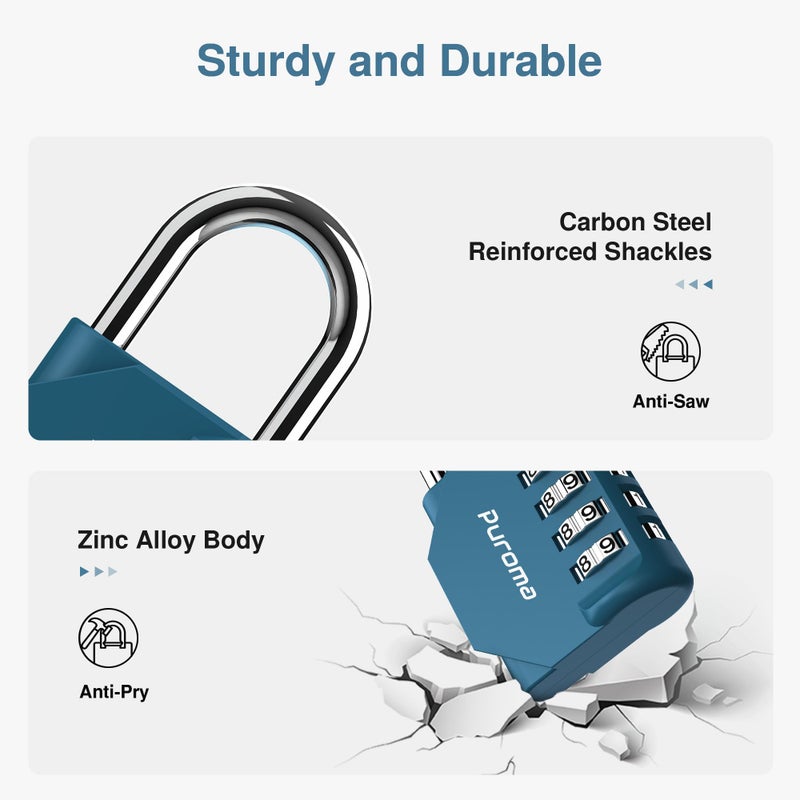 Puroma 4 Pack Combination Lock Multicolor for Locker 4 Digit Outdoor Waterproof Padlock for School, Gym, Sports, Fence, Toolbox, Gate, Case, Outdoor, Hasp Storage - Image 4