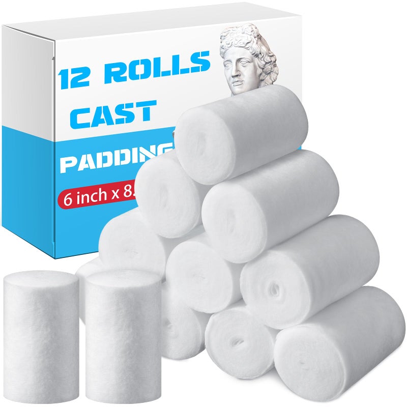 Nuanchu 12 Rolls Cast Padding Individual Pack Soft Cotton Undercast Padding Wrap Use with Plaster Cloth Gauze Bandage for Halloween Wrap Bandage Art, Body Casts, Mask Making, Craft (6 Inch x 8.8 ft) - Image 1