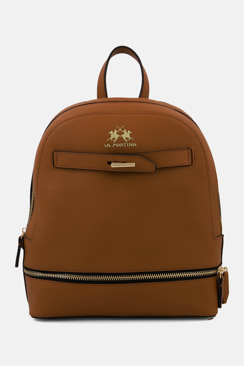 La Martina Women Brand Logo Backpack 24 L x 28 H x 8 W cm, Brown - Image 1