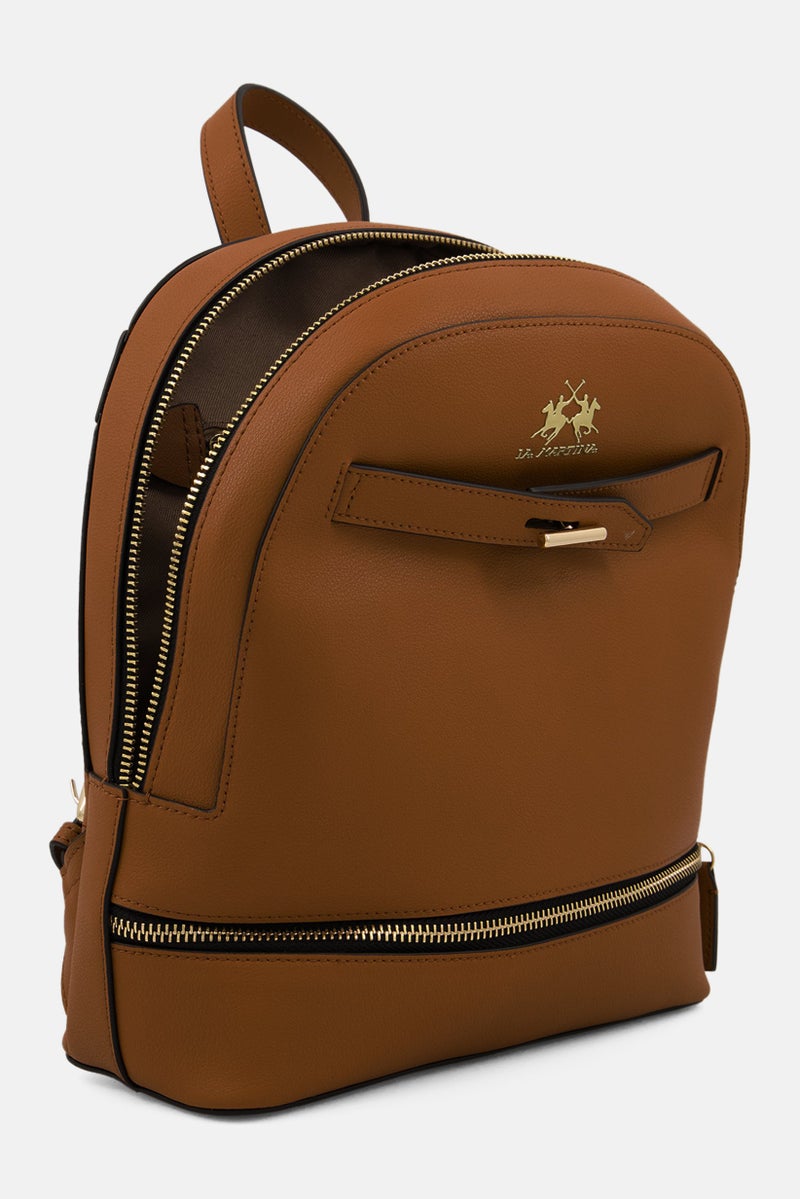 La Martina Women Brand Logo Backpack 24 L x 28 H x 8 W cm, Brown - Image 4