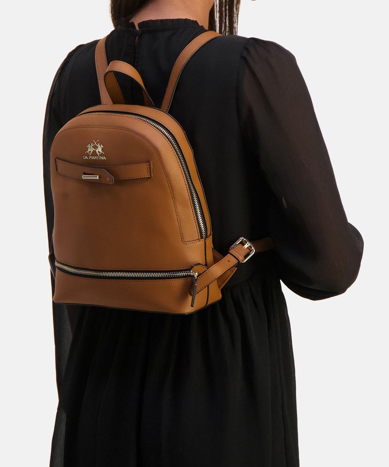La Martina Women Brand Logo Backpack 24 L x 28 H x 8 W cm, Brown - Image 2