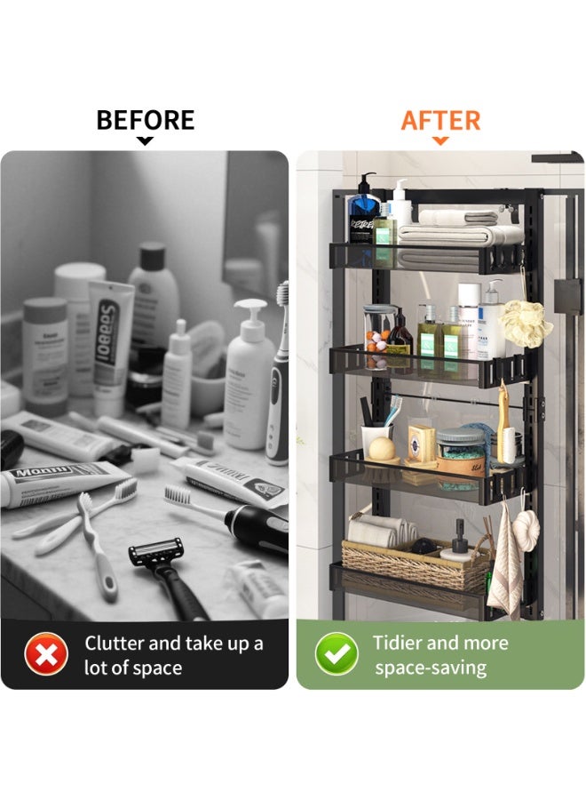 Forthcan 4-Tier Black Mesh Bathroom Rack, Wall-Mounted & Hanging Dual-Use Shower Organizer, No-Drill Storage Shelf with Hooks - Image 3