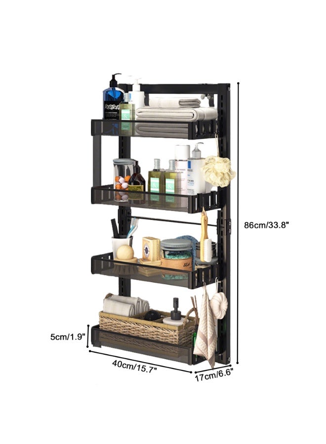 Forthcan 4-Tier Black Mesh Bathroom Rack, Wall-Mounted & Hanging Dual-Use Shower Organizer, No-Drill Storage Shelf with Hooks - Image 2