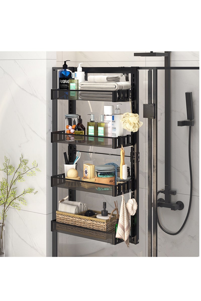 Forthcan 4-Tier Black Mesh Bathroom Rack, Wall-Mounted & Hanging Dual-Use Shower Organizer, No-Drill Storage Shelf with Hooks - Image 1