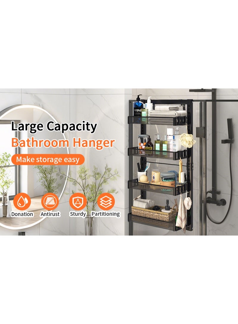 Forthcan 4-Tier Black Mesh Bathroom Rack, Wall-Mounted & Hanging Dual-Use Shower Organizer, No-Drill Storage Shelf with Hooks - Image 5