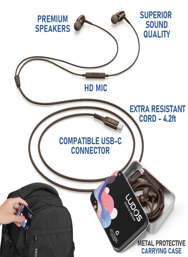 LUDOS OMNITONE USB C Headphones, 5 Year Warranty for iPhone 16 15 Pro Max Plus Samsung Galaxy S24 S23 Ultra S22 S21 FE S20 A53 A54, USB Type C Earphones with Microphone In-Ear with Cable for iPad - Image 3