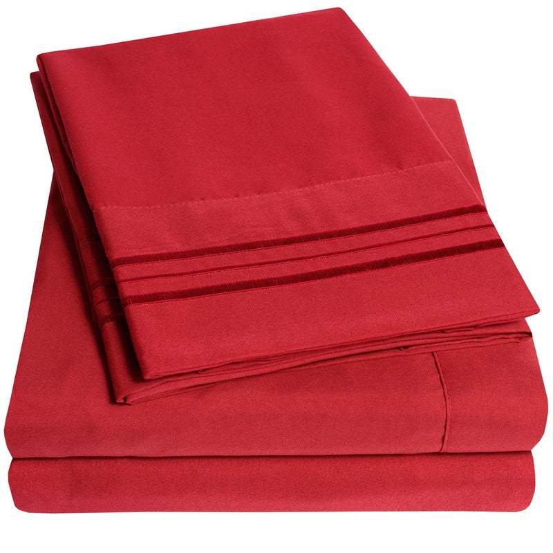Sweet Home Collection 1500 Supreme Collection Extra Soft RV Short Queen Sheets Set Red  Luxury Bed Sheets Set with Deep Pocket Wrinkle Free Hypoallergenic Bedding Over 40 Colors RV Short Queen Size Red 