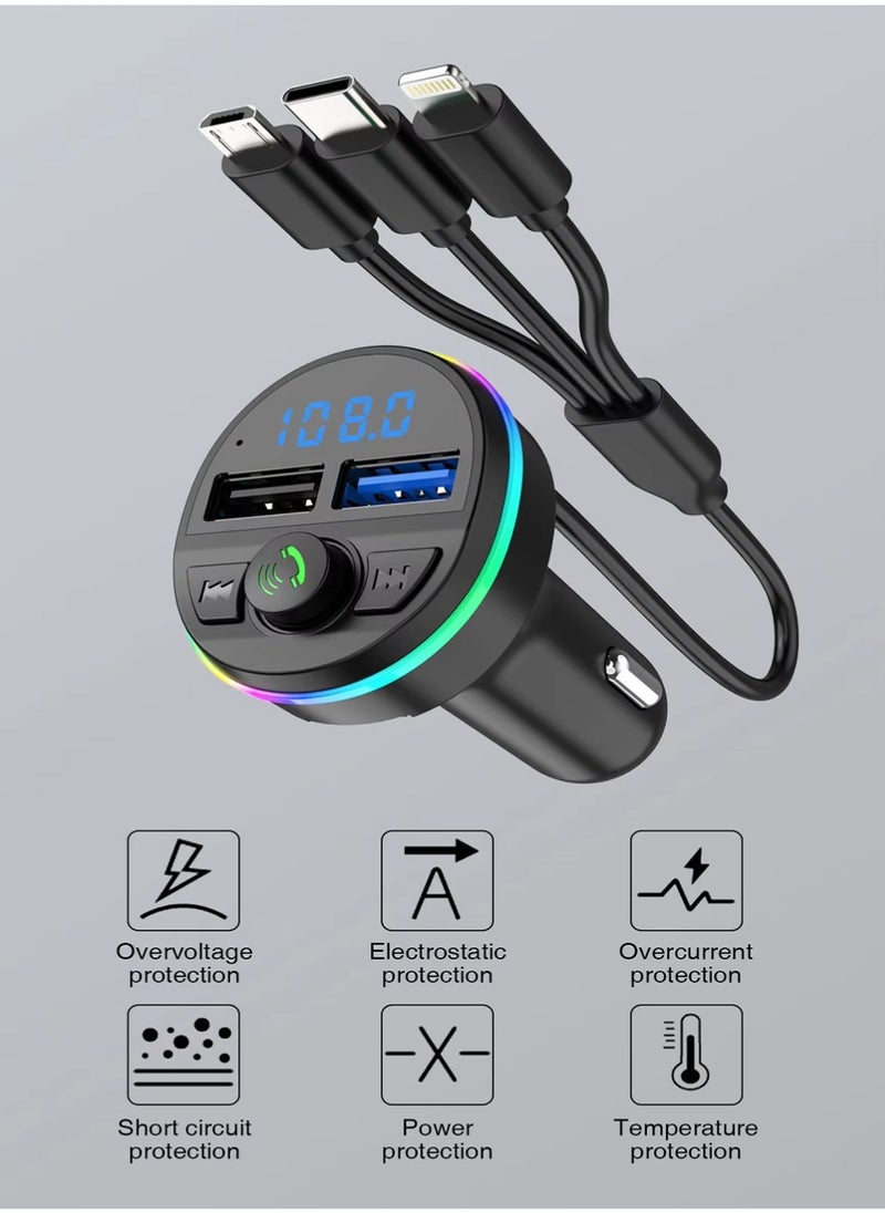 X-level - Car Charger - Fast Charging 5-in-1 Adapter with Collapsible Lightning & Type C Cables, Dual USB Ports & Voltage Display - Compatible with iPhone, iPad, Galaxy -Powerfull Output - Image 1