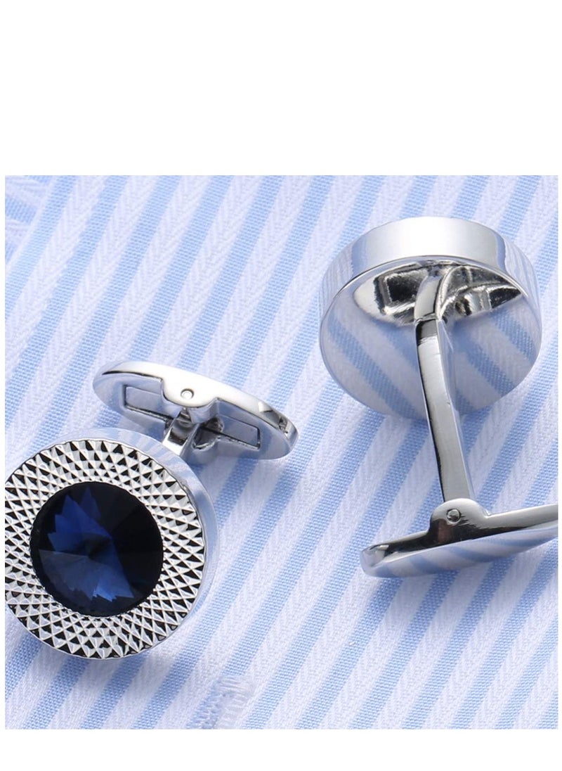 KASTWAVE - 2pcs Cufflinks for Men Round Crystal Cufflinks for Men Wedding Business Elegant Gifts - Image 1