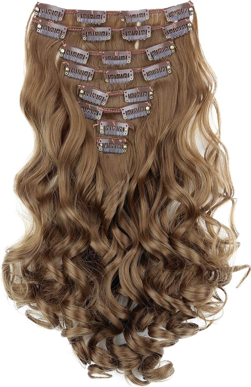 CAISHA XXL 18 8 Pieces Set Clip In Extensions Hair Extension Hairpiece Voluminous Wavy Medium Brown CES31