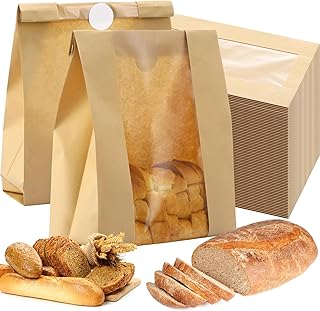 Domensi Domensi 100 Pcs Paper Bread Bags for Homemade Bread 13.7 x 8.2 x 3.5 Inch Large Paper Bakery Bag with Window Sourdough - Image 1