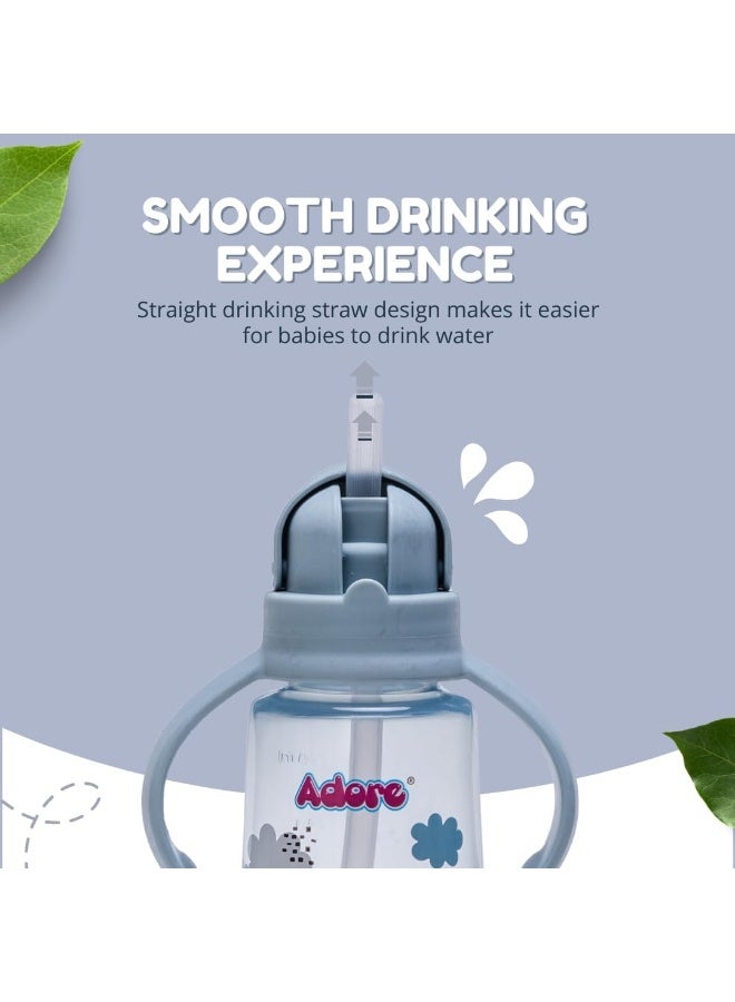 ادور Adore Bling مانعة للتسرب للأطفال | زجاجة مياه للأطفال 270 مل لمدة عامين مع القش الموزون | قواطع شرب بزاوية 360 درجة للأطفال | شفاطة للأطفال والرضع (أزرق) - Image 4