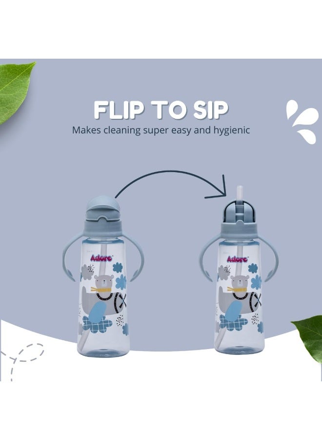 ادور Adore Bling مانعة للتسرب للأطفال | زجاجة مياه للأطفال 270 مل لمدة عامين مع القش الموزون | قواطع شرب بزاوية 360 درجة للأطفال | شفاطة للأطفال والرضع (أزرق) - Image 5