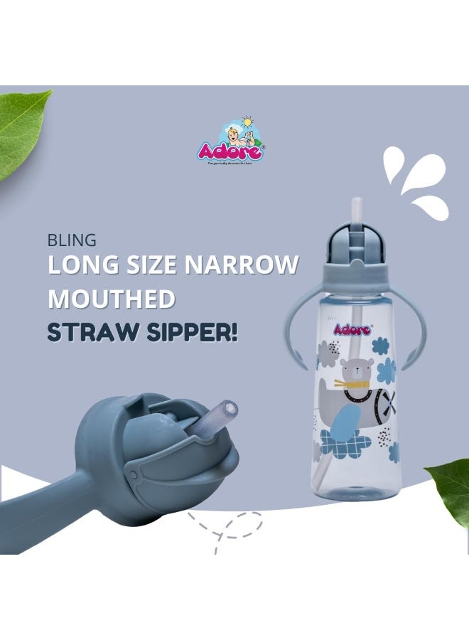 ادور Adore Bling مانعة للتسرب للأطفال | زجاجة مياه للأطفال 270 مل لمدة عامين مع القش الموزون | قواطع شرب بزاوية 360 درجة للأطفال | شفاطة للأطفال والرضع (أزرق) - Image 3