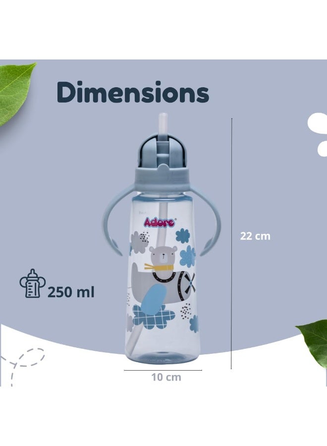 ادور Adore Bling مانعة للتسرب للأطفال | زجاجة مياه للأطفال 270 مل لمدة عامين مع القش الموزون | قواطع شرب بزاوية 360 درجة للأطفال | شفاطة للأطفال والرضع (أزرق) - Image 2
