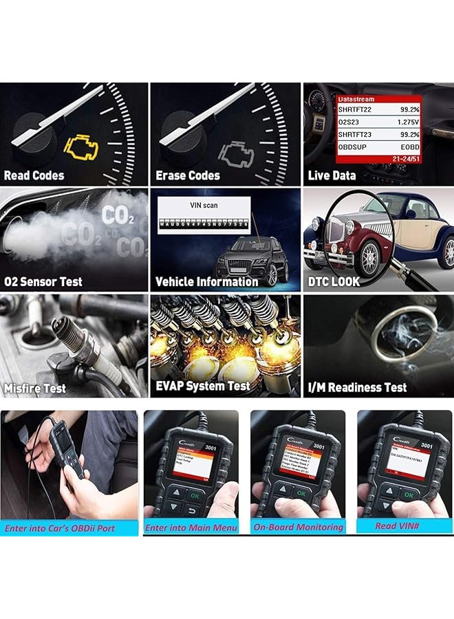 Launch Creader 3001 Obd2 Scanner Automotive Car Diagnostic Check Engine Light O2 Sensor Systems Obd Code Readers Scan Tool For All Obdii Protocol Cars Since 1996 - Image 3