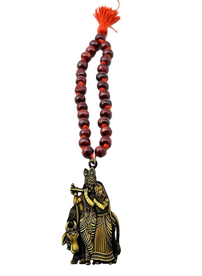 AFH Shri Radha Krishna Cow Bronze Red Wood mala Car Hanging Pendant Decoration Ornament - Image 1
