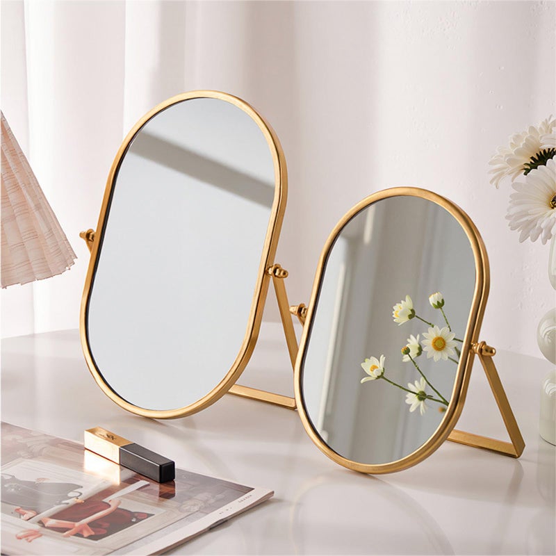 Numjeg Tabletop Mirrors Makeup Mirror Portable Vanity with Metal Frame Desk Table Mirror with 180Â°Adjust Dressing Room Rotate Good for Bedroom Bathroom - Image 4